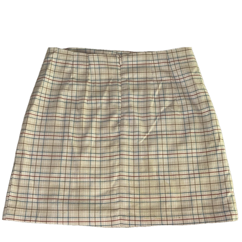 Sky and Sparrow Cream Plaid Mini Skirt Size Small - Picture 4 of 7